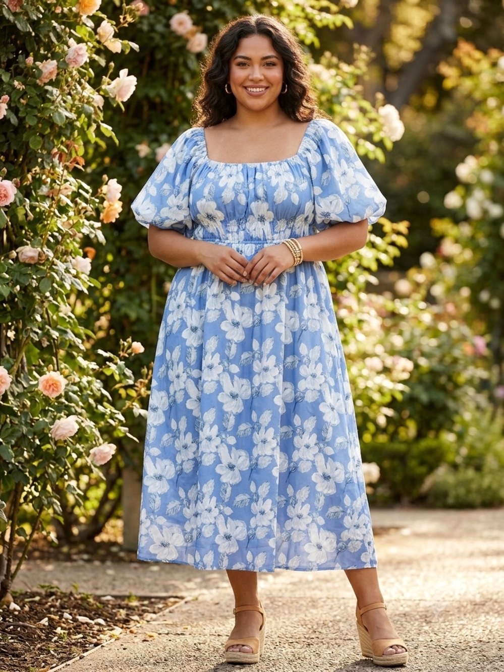 Polagram Light Blue Floral Maxi Dress